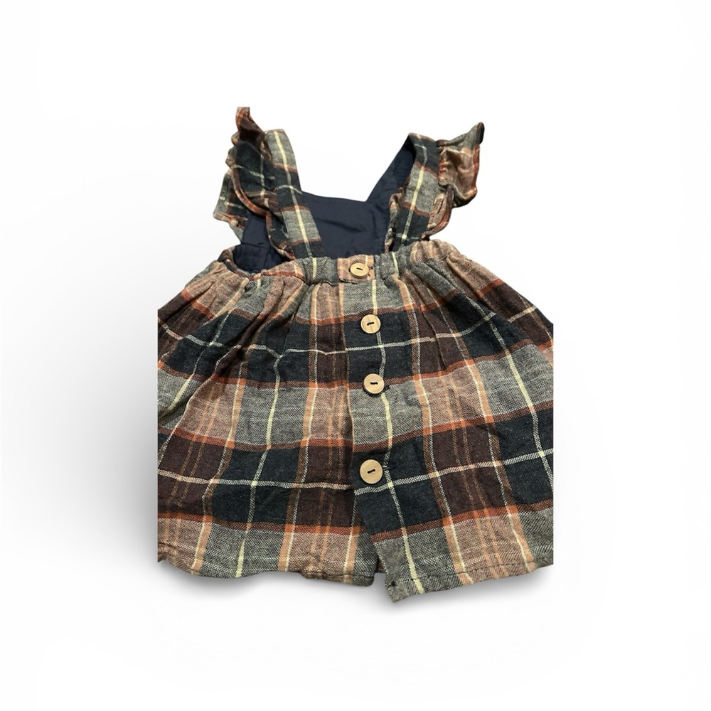 Zara Plaid Ruffle Strap Dress Wooden Buttons 12-28 months - Picture 2 of 5